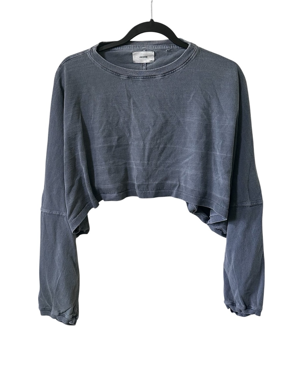 Joah Brown Charcoal Grey Vintage Wash Cropped Long Sleeve Sweatshirt S/M